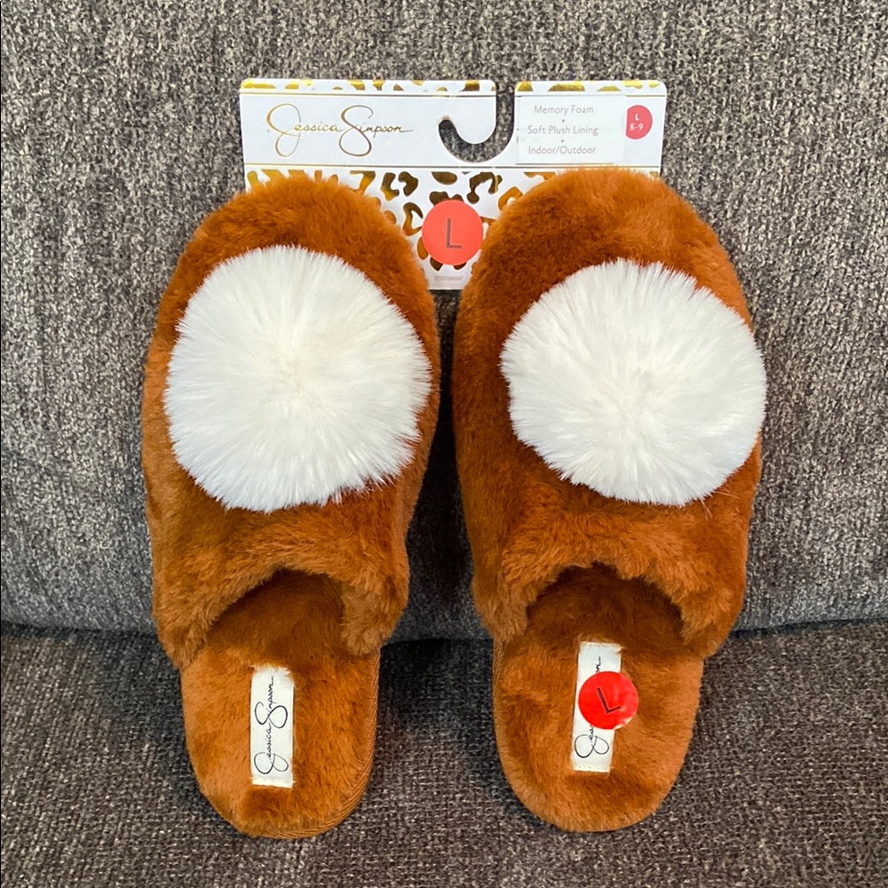 Jessica Simpson Brown Fuzzy Slippers